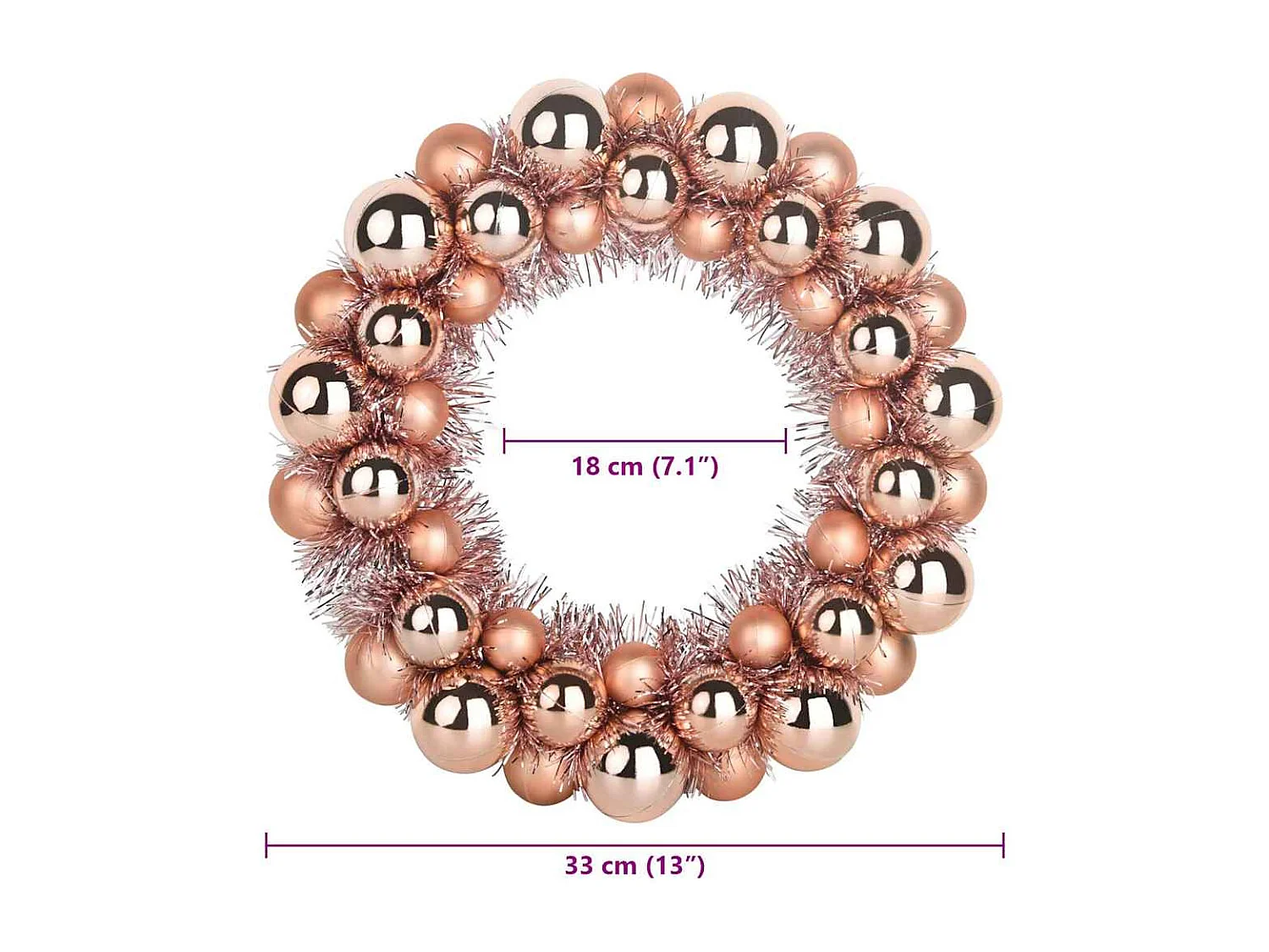 Couronnes de Boules de Noël 2 pcs Rose doré 33 x 33 x 7 cm