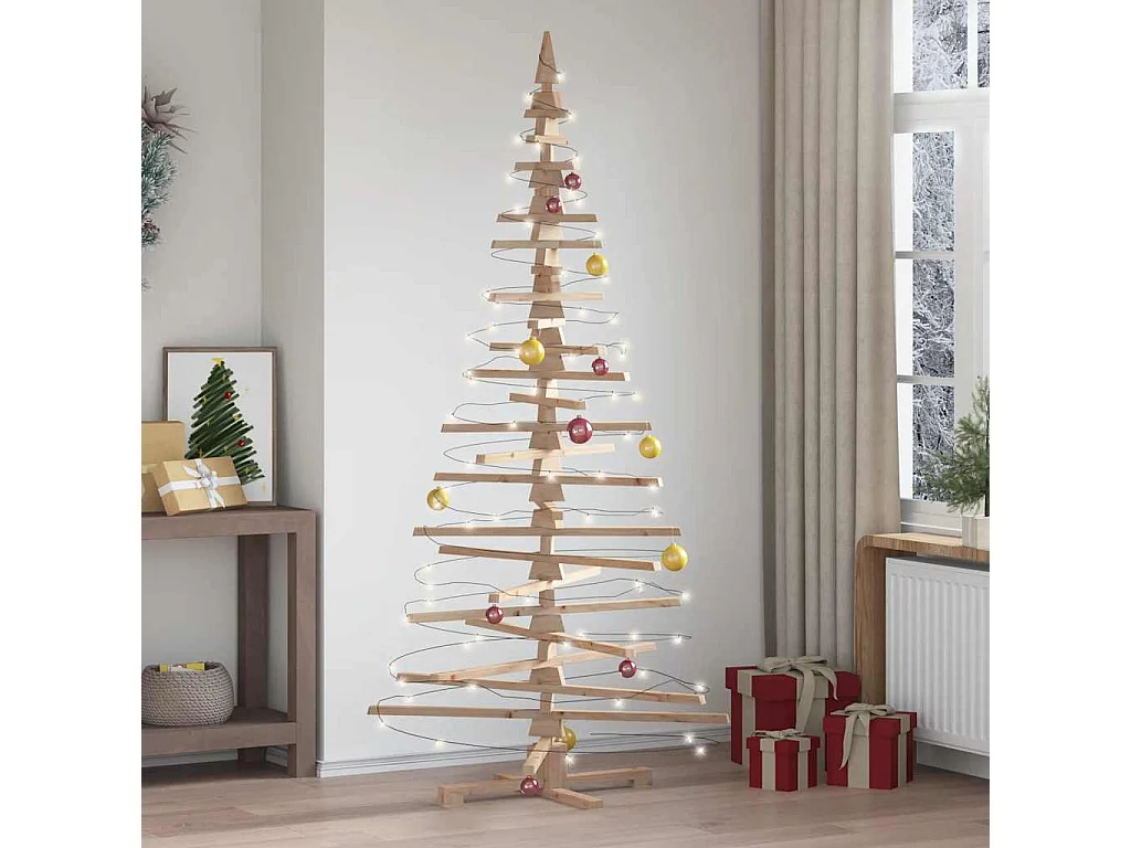 Albero di Natale in legno per decorazione 210 cm in legno massello di pino