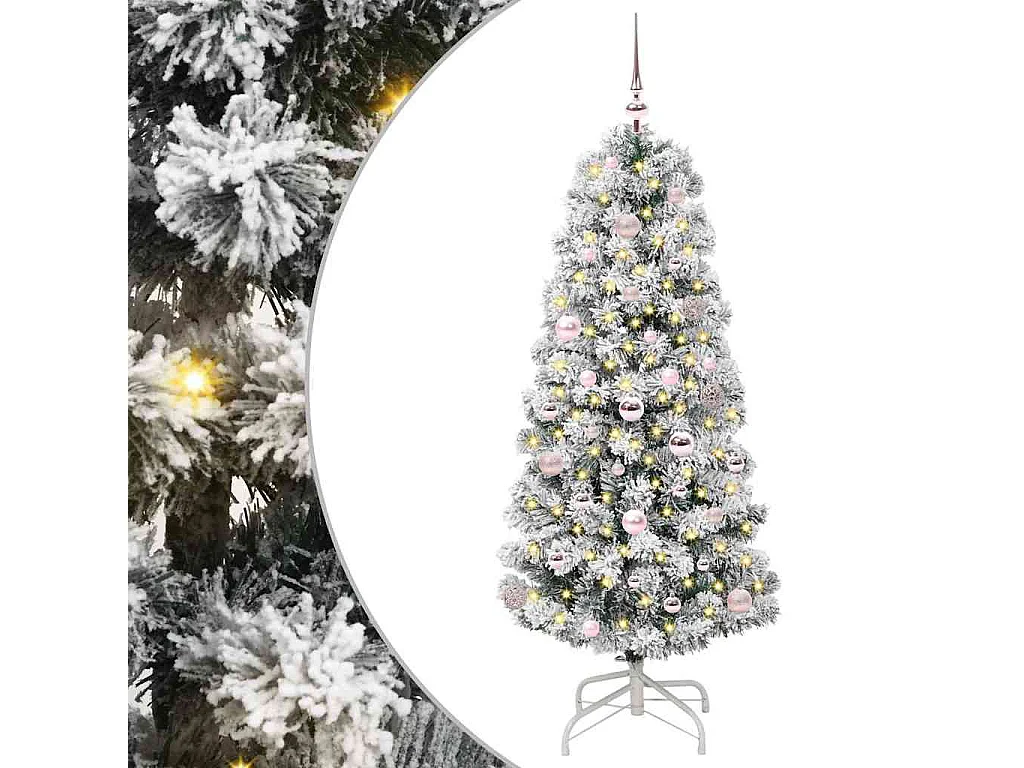 HOMCOM Albero Di Natale Artificiale Innevato 150 Cm - 317 Rami, Base In Metallo, Verde