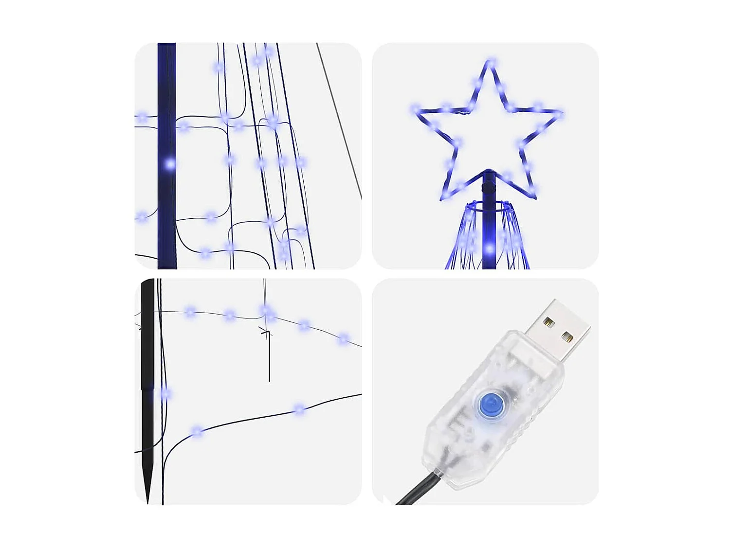 Albero di Natale a LED con picchetti da terra Blu 400 cm Ferro