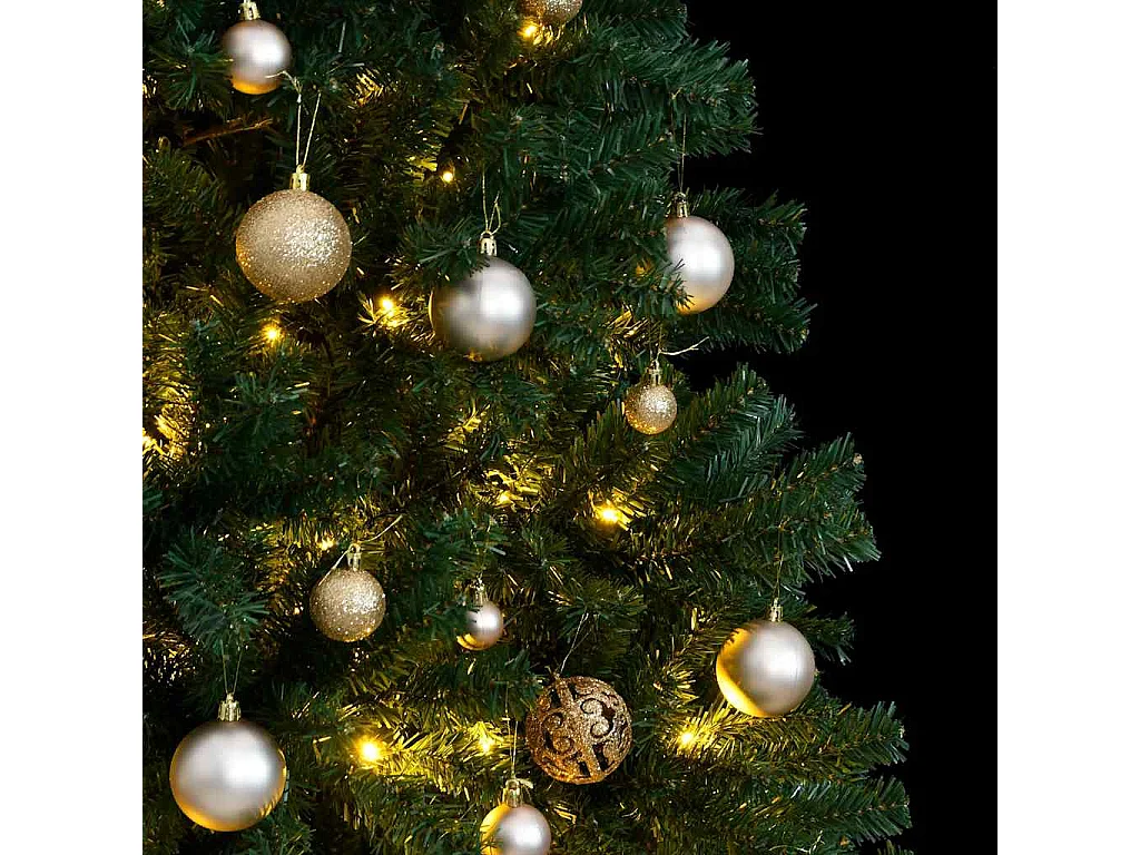 240 cm großer beweglicher künstlicher Weihnachtsbaum mit 300 LEDs und Kugeln