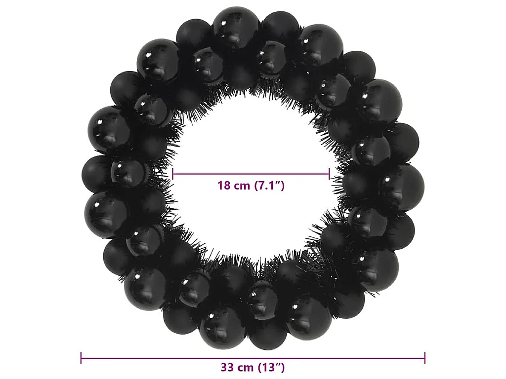 Couronnes de Boules de Noël 2 pcs Noir 33 x 33 x 7 cm