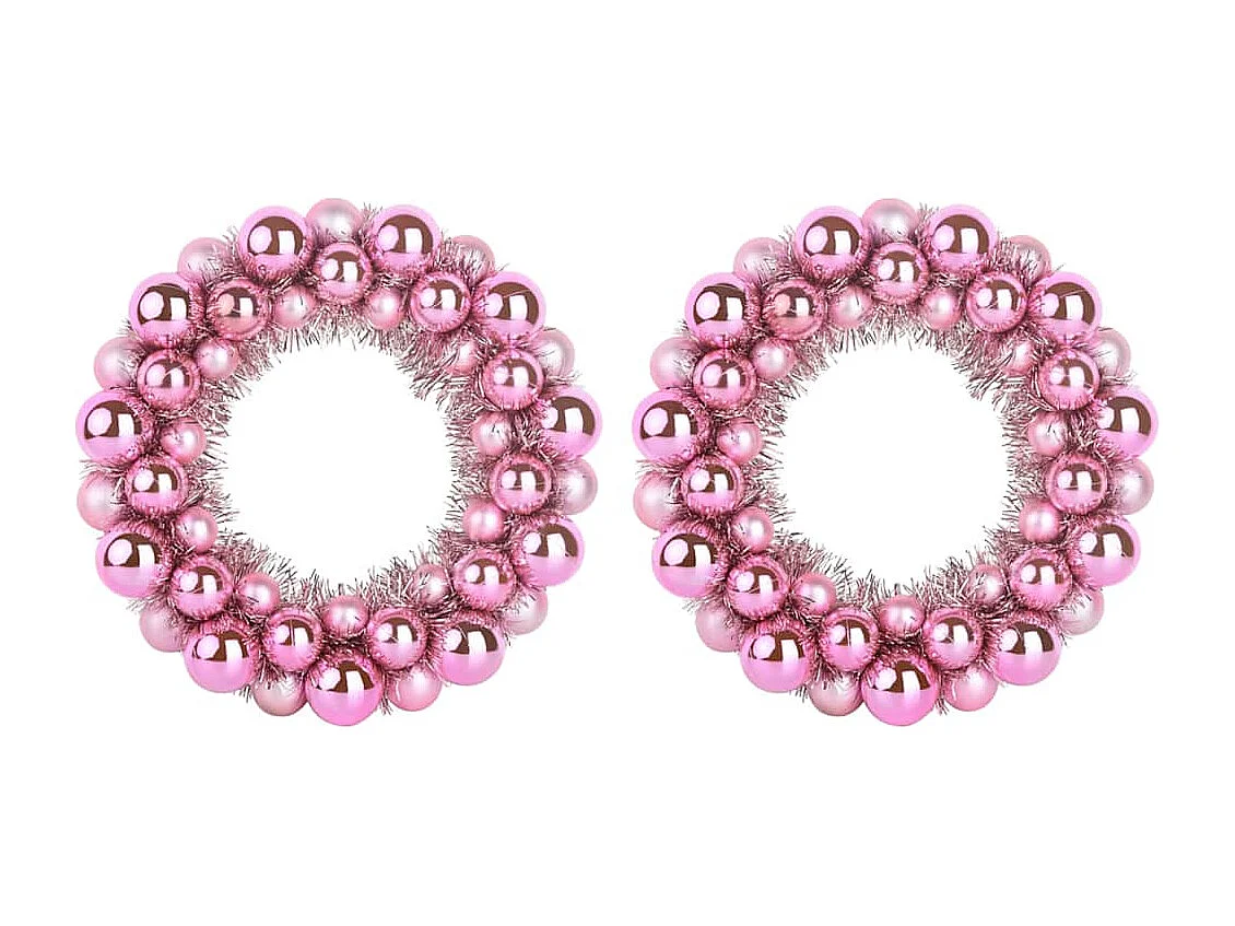 Couronnes de Boules de Noël 2 pcs Rose 33 x 33 x 7 cm