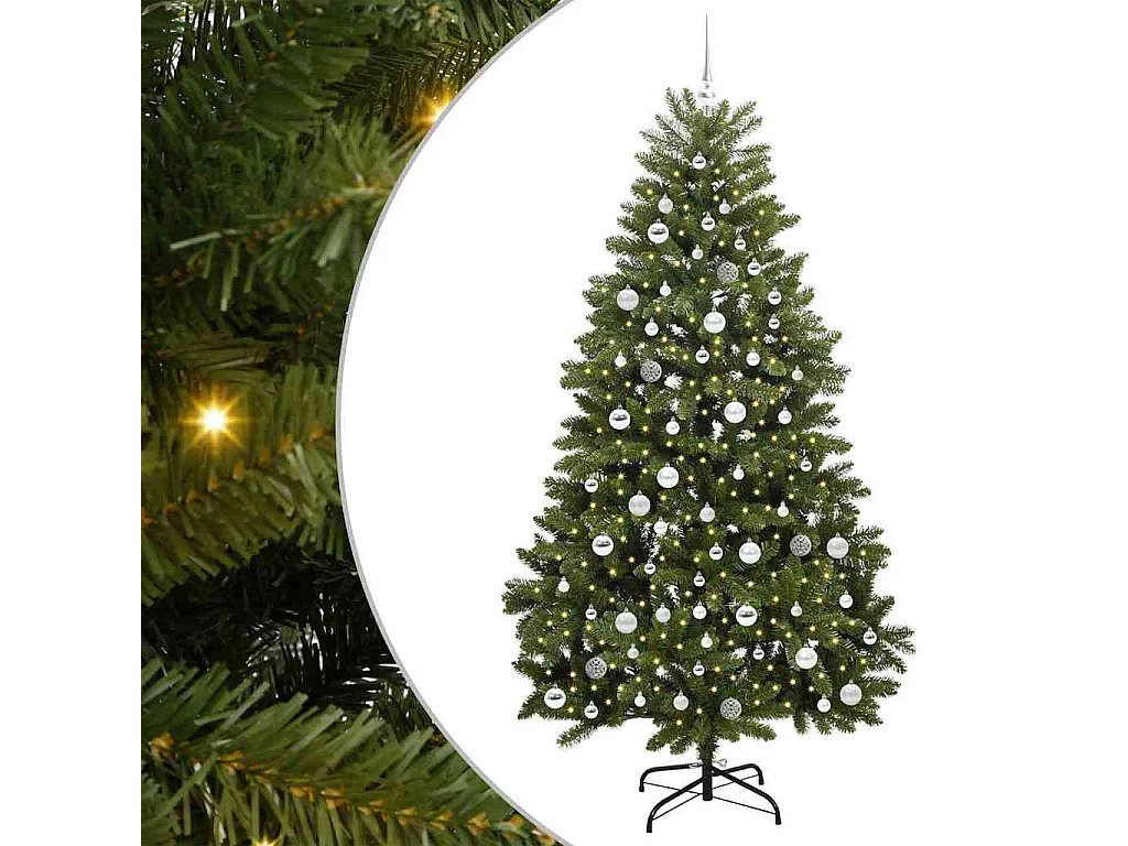 Künstlicher Weihnachtsbaum mit 300 LEDs Grün 210 cm PVC und Metall