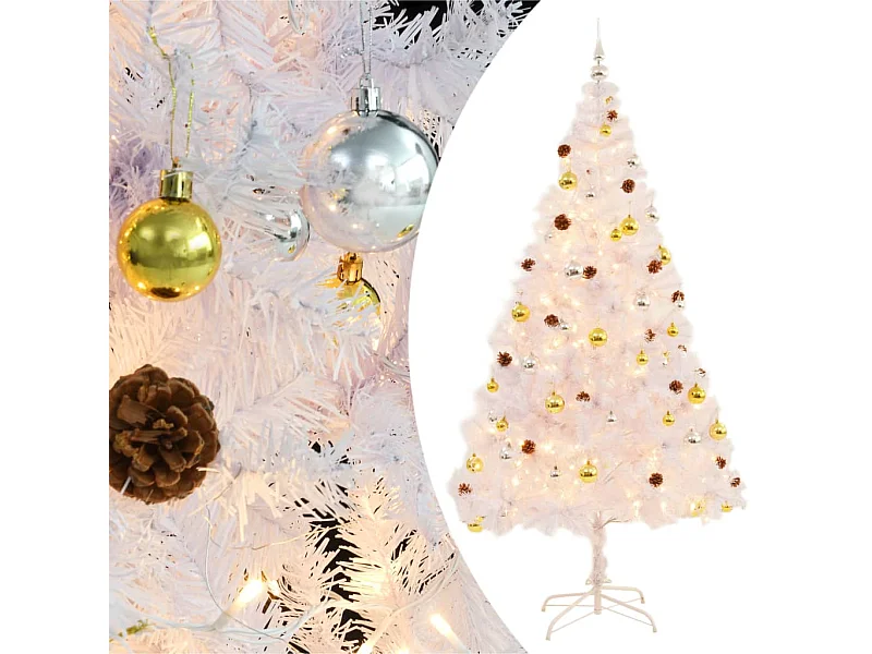 Beleuchteter künstlicher Weihnachtsbaum mit weißen Kugeln 210 cm