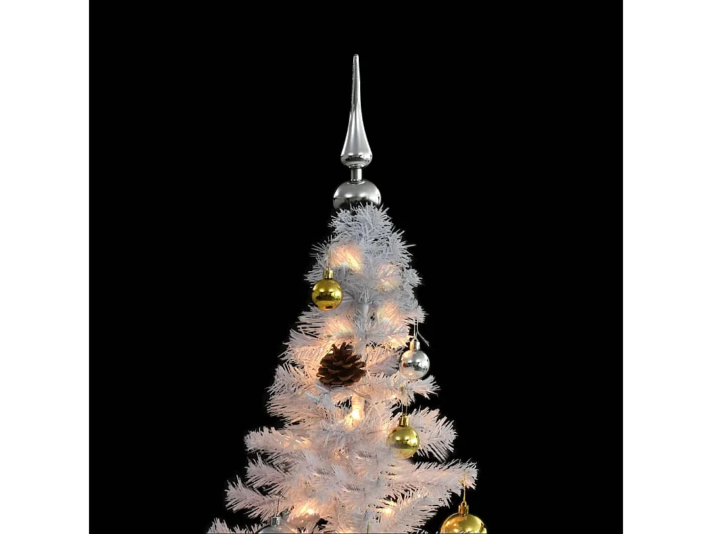 Beleuchteter künstlicher Weihnachtsbaum mit weißen Kugeln 210 cm