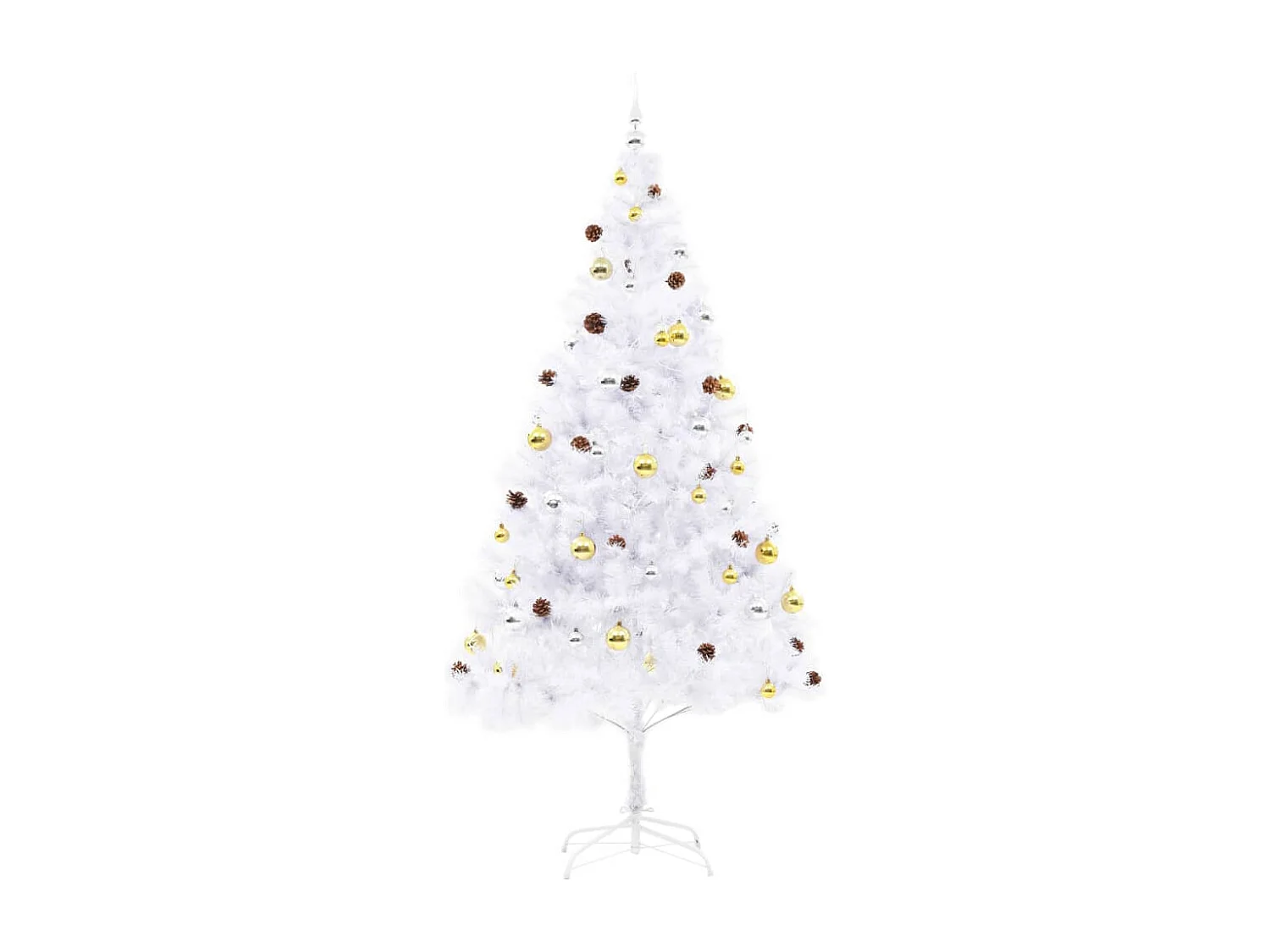 Albero di Natale artificiale preilluminato con palline bianche 210 cm