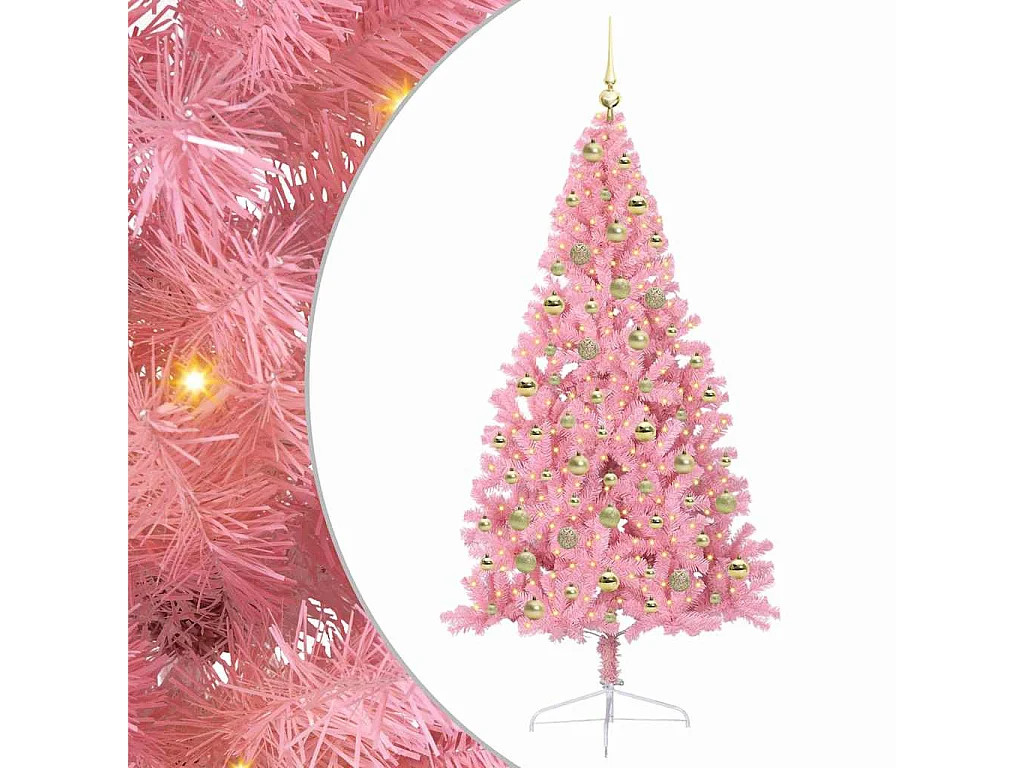 Knstlicher Weihnachtsbaum mit Beleuchtung, Rosa, 180 cm, PVC