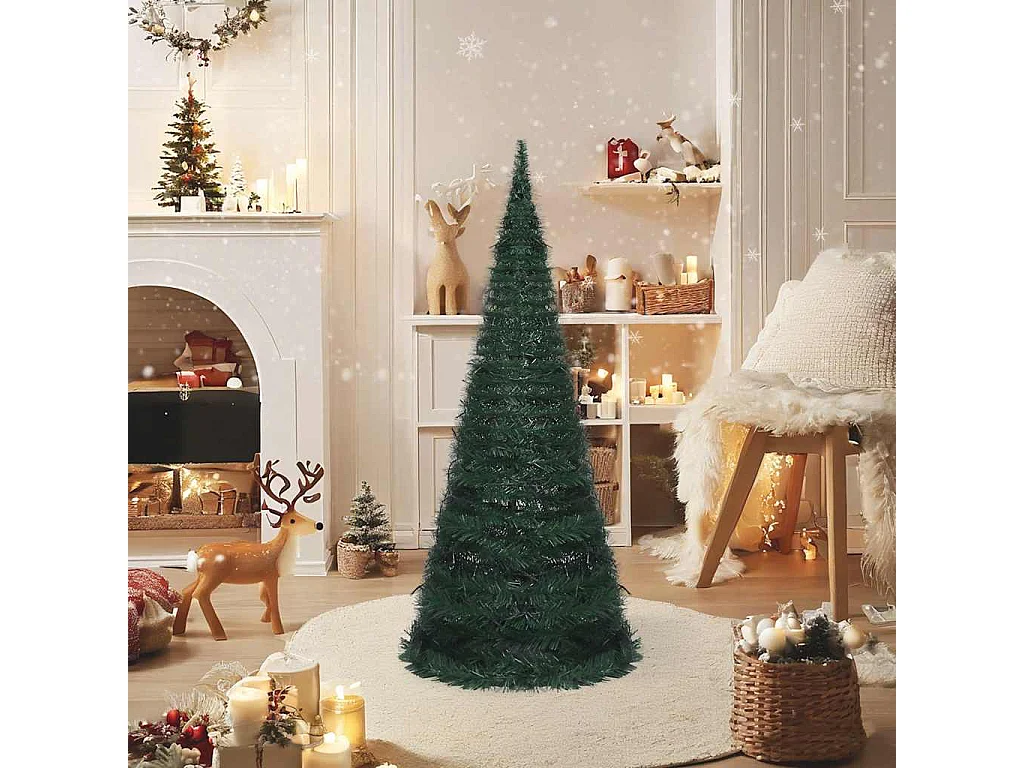 Albero di Natale artificiale preilluminato con ghirlande verdi 210 cm