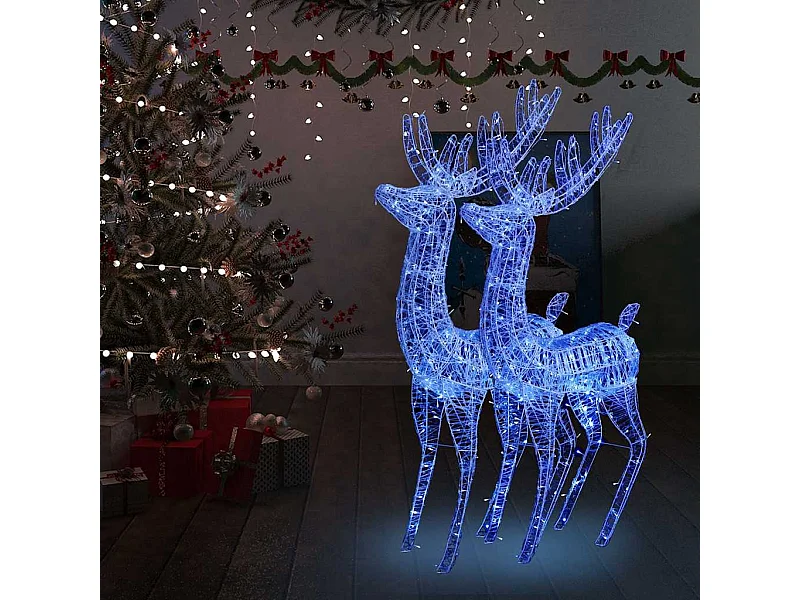 Rennes de Noël XXL Acrylique 250 LED 2 pcs 180 cm Bleu