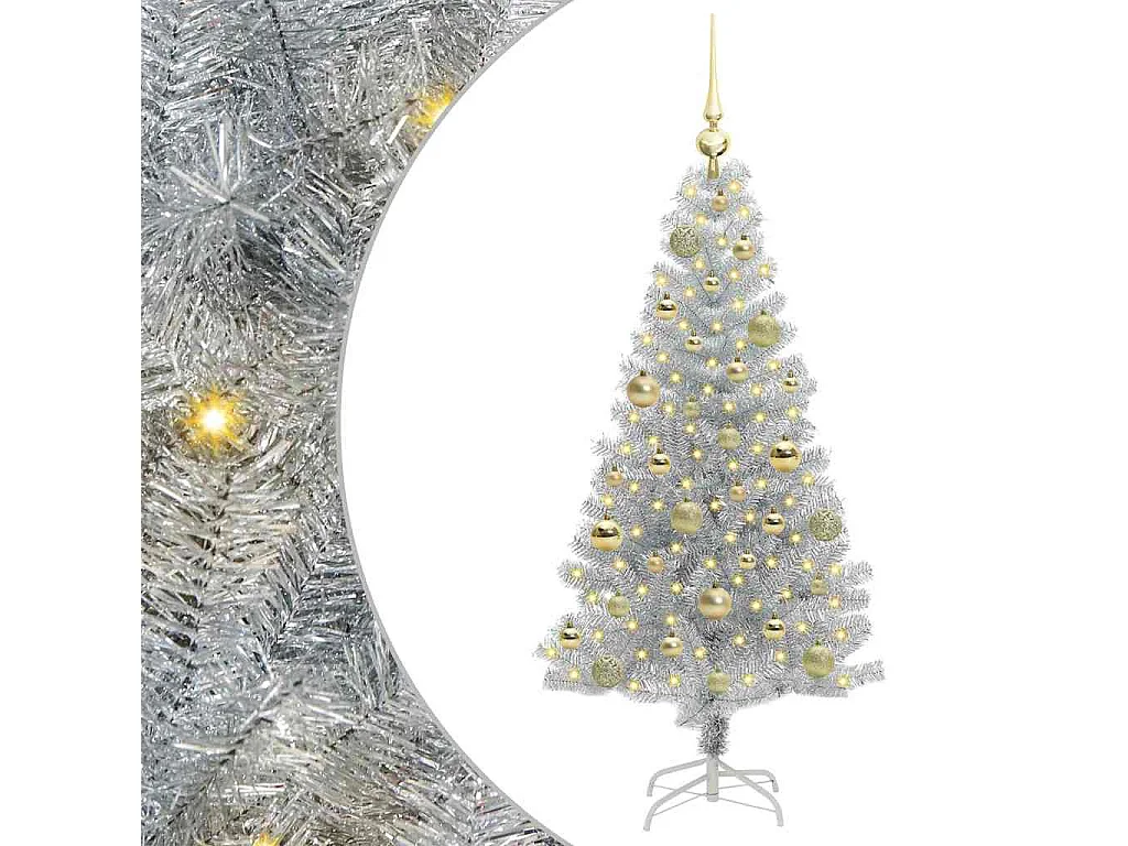 Sapin de Noël avec 150 LED avec support Argent 120 cm PET