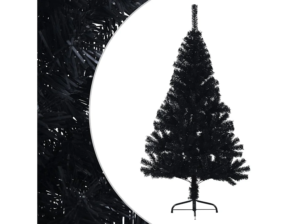 Demi sapin de Noël artificiel avec support Noir 120 cm PVC