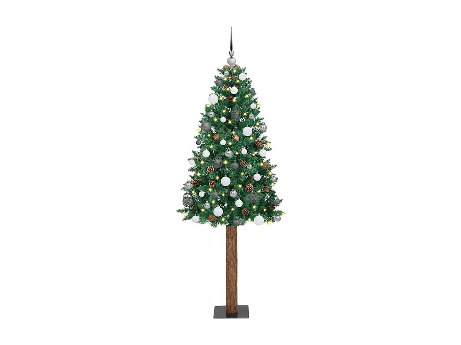 Sapin de Noël mince Vert 210 cm PVC et bois de pin massif