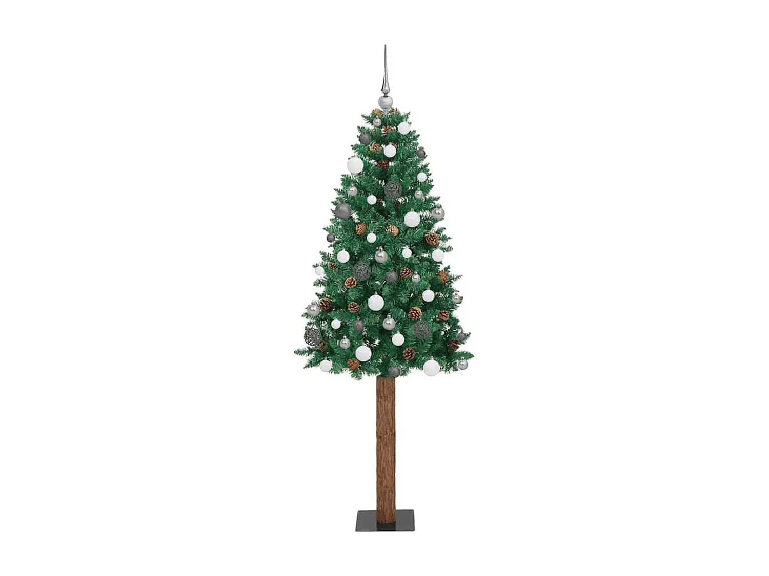 Sapin de Noël mince Vert 210 cm PVC et bois de pin massif