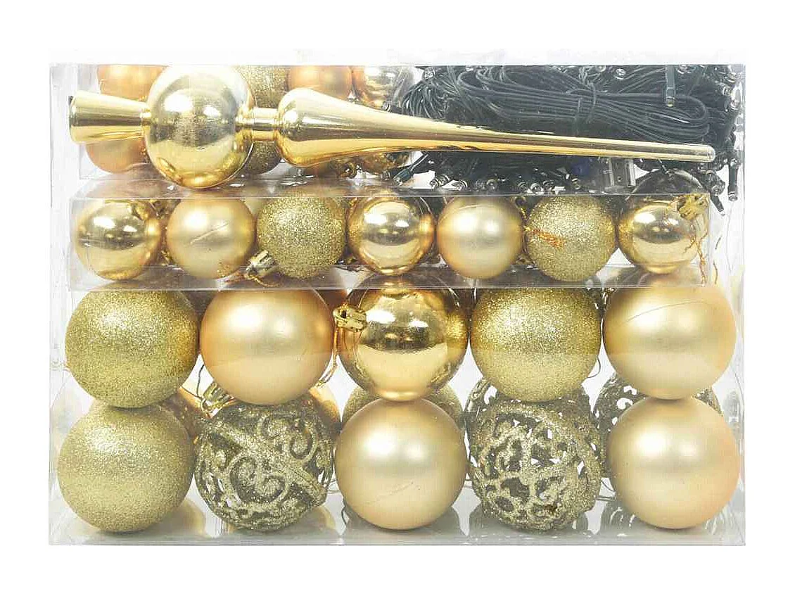Ensemble de Boules de Noël avec 150 LED 61 pcs Doré Plastique