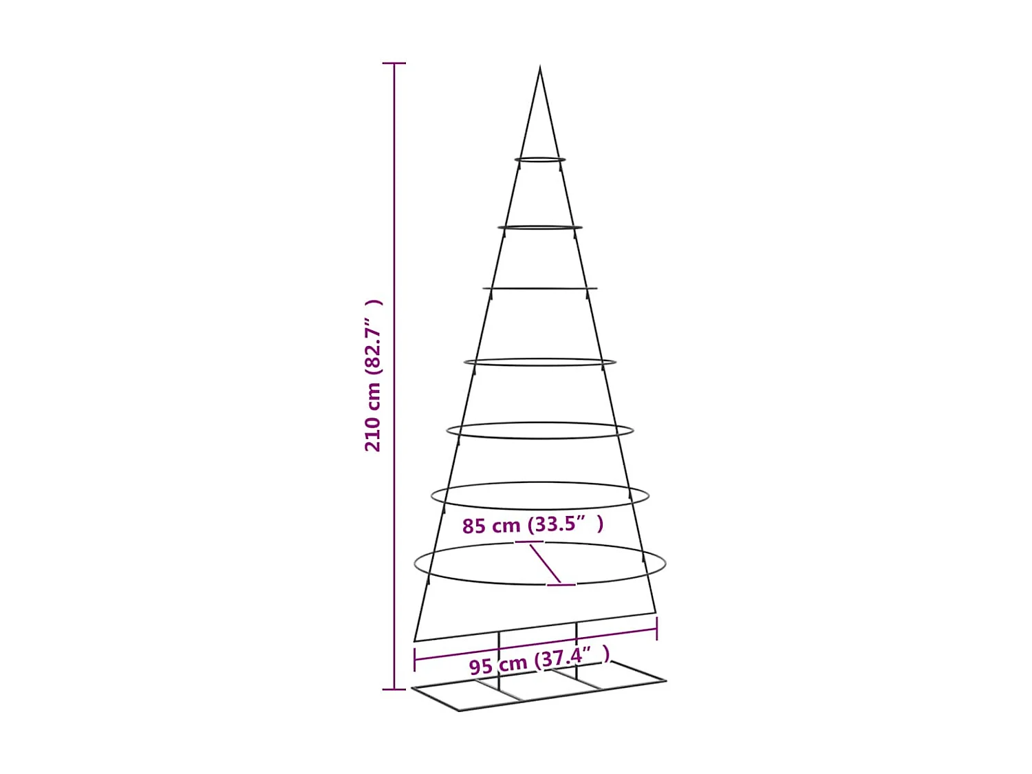 Arbre de Noël en métal pour décoration noir 210 cm