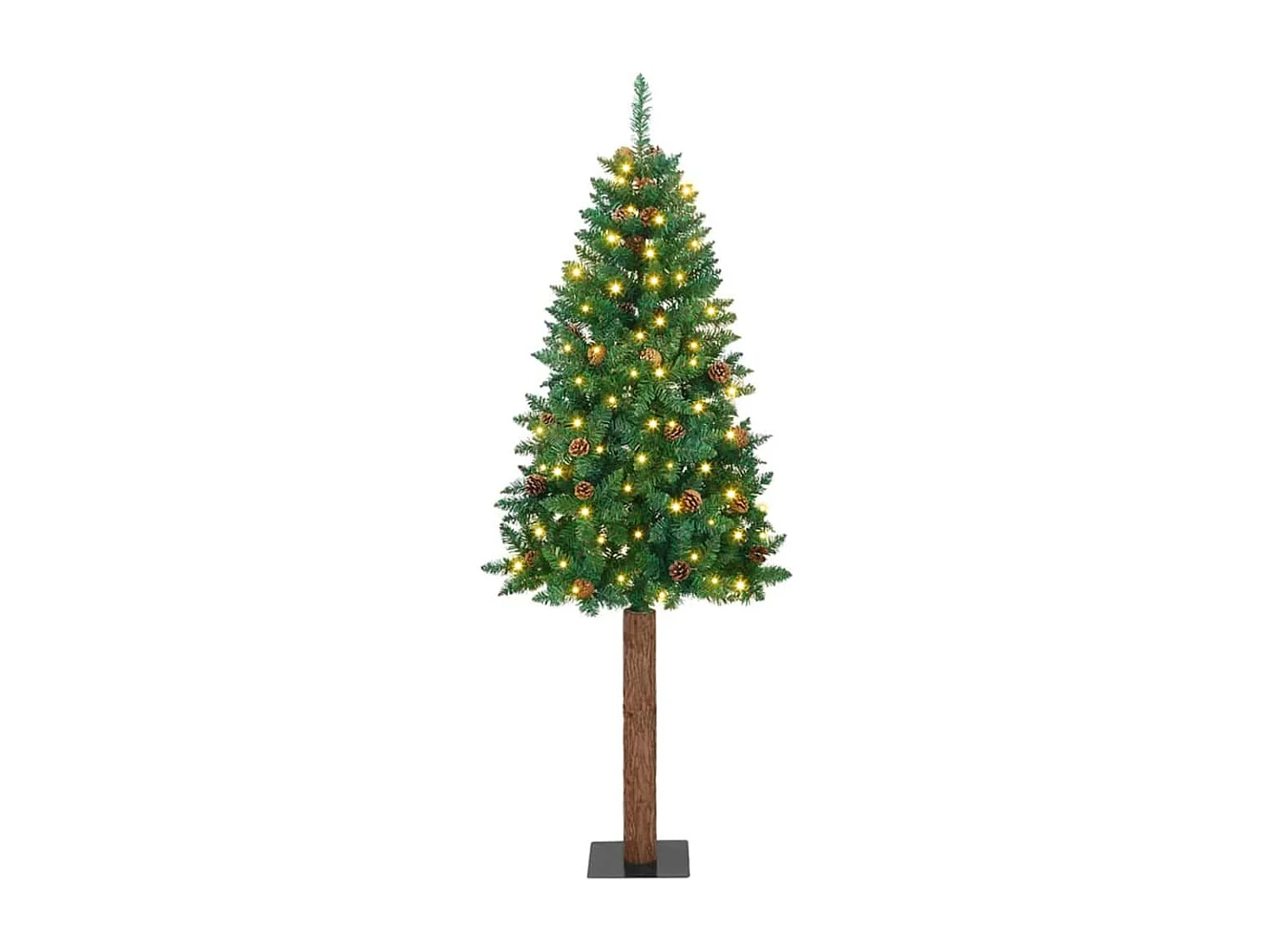 Sapin de Noël mince Vert 210 cm PVC et bois de pin massif