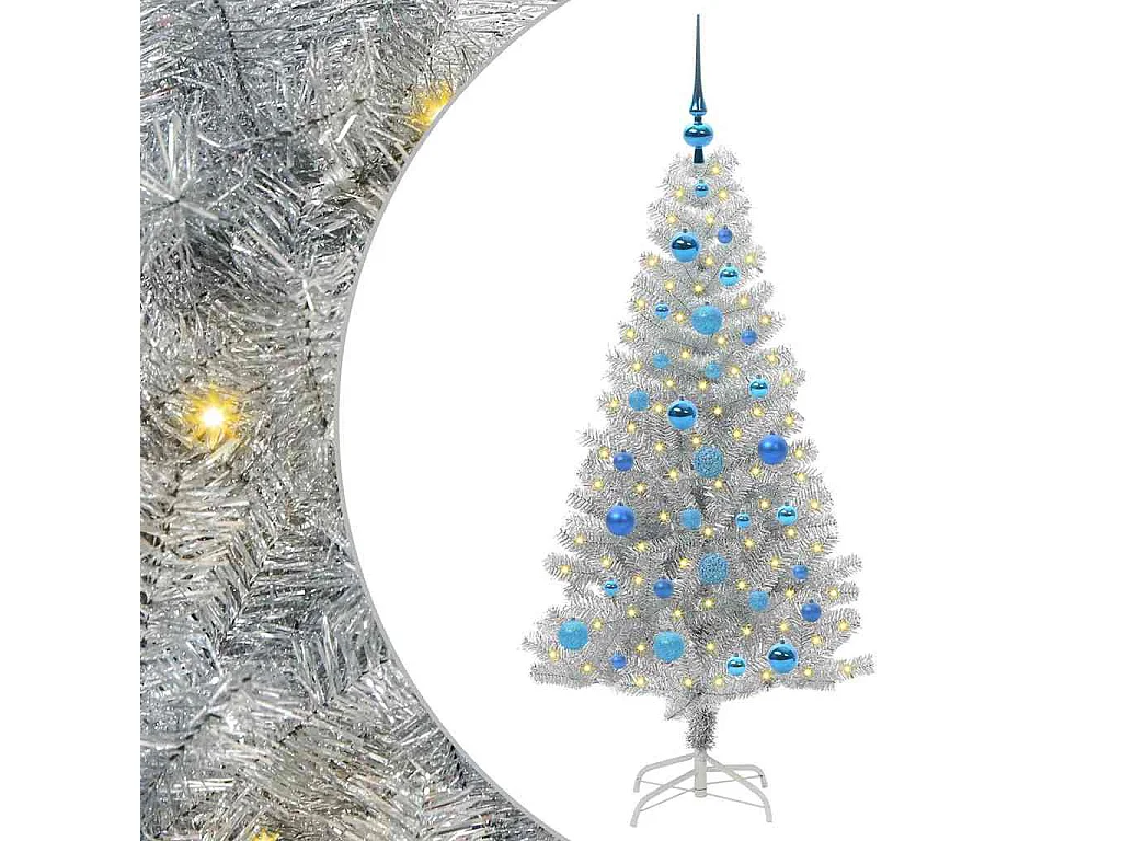 Sapin de Noël avec 150 LED avec support Argent 150 cm PET