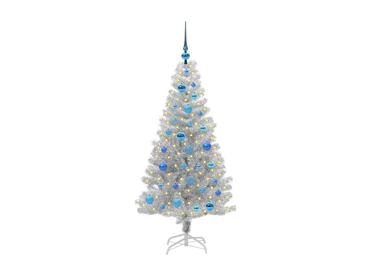 Sapin de Noël avec 150 LED avec support Argent 150 cm PET