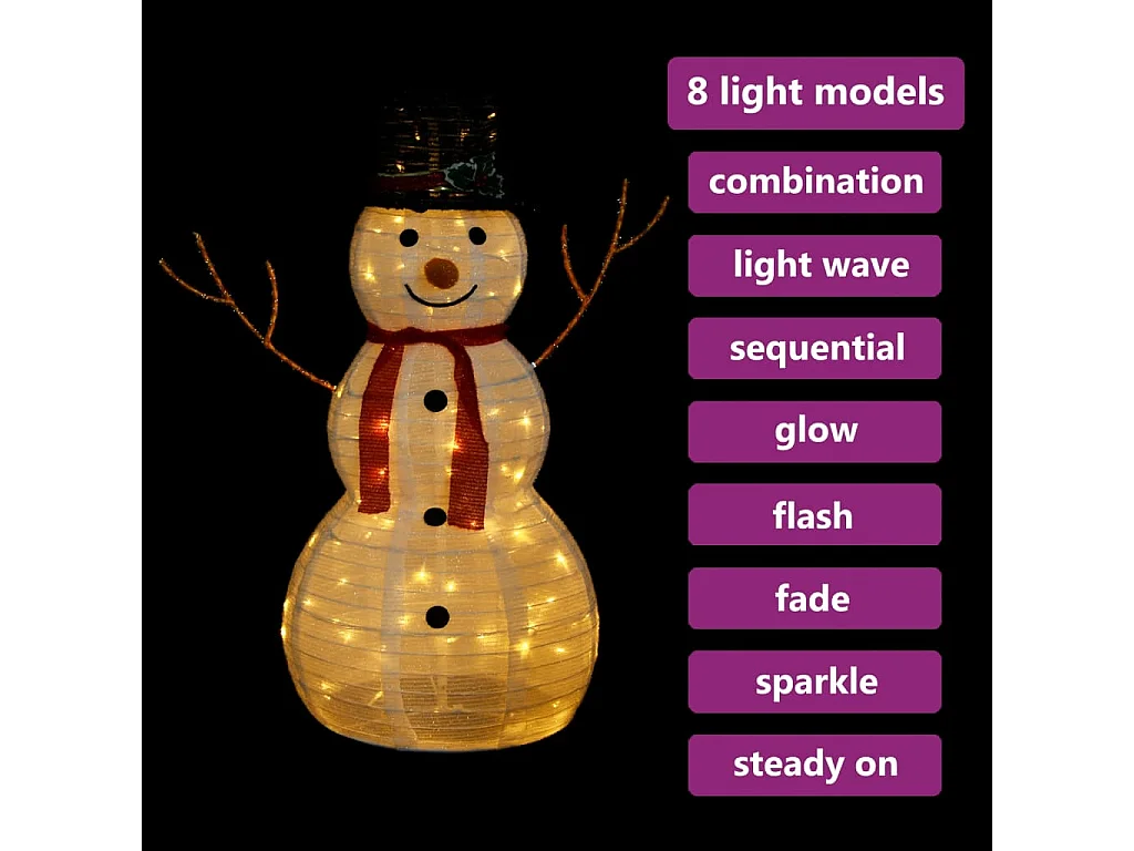 Figura di pupazzo di neve natalizio a LED in tessuto da 90 cm