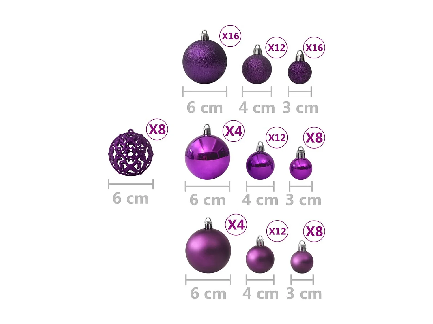 Ensemble de boules de Noël 100 pcs Violet