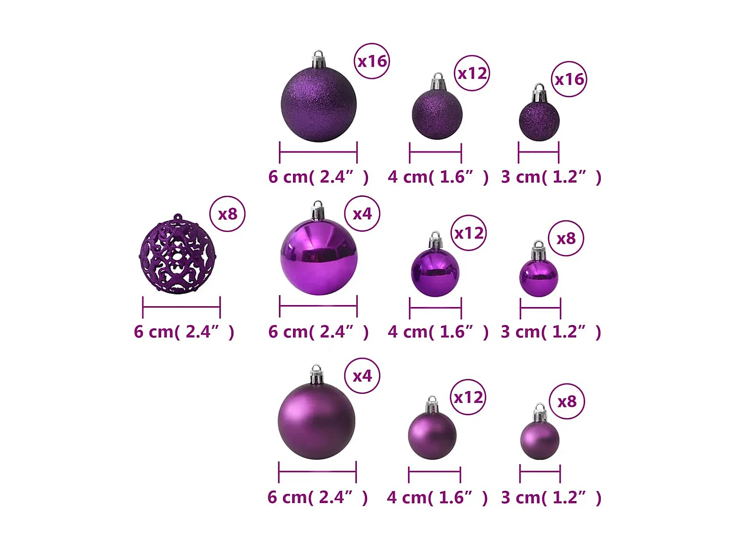 Ensemble de boules de Noël 100 pcs Violet