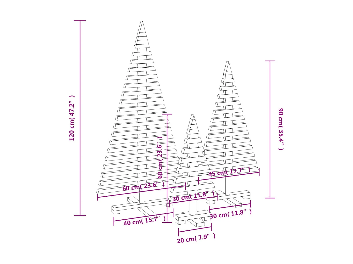 Houten kerstbomen ter decoratie 3 stuks massief grenenhout