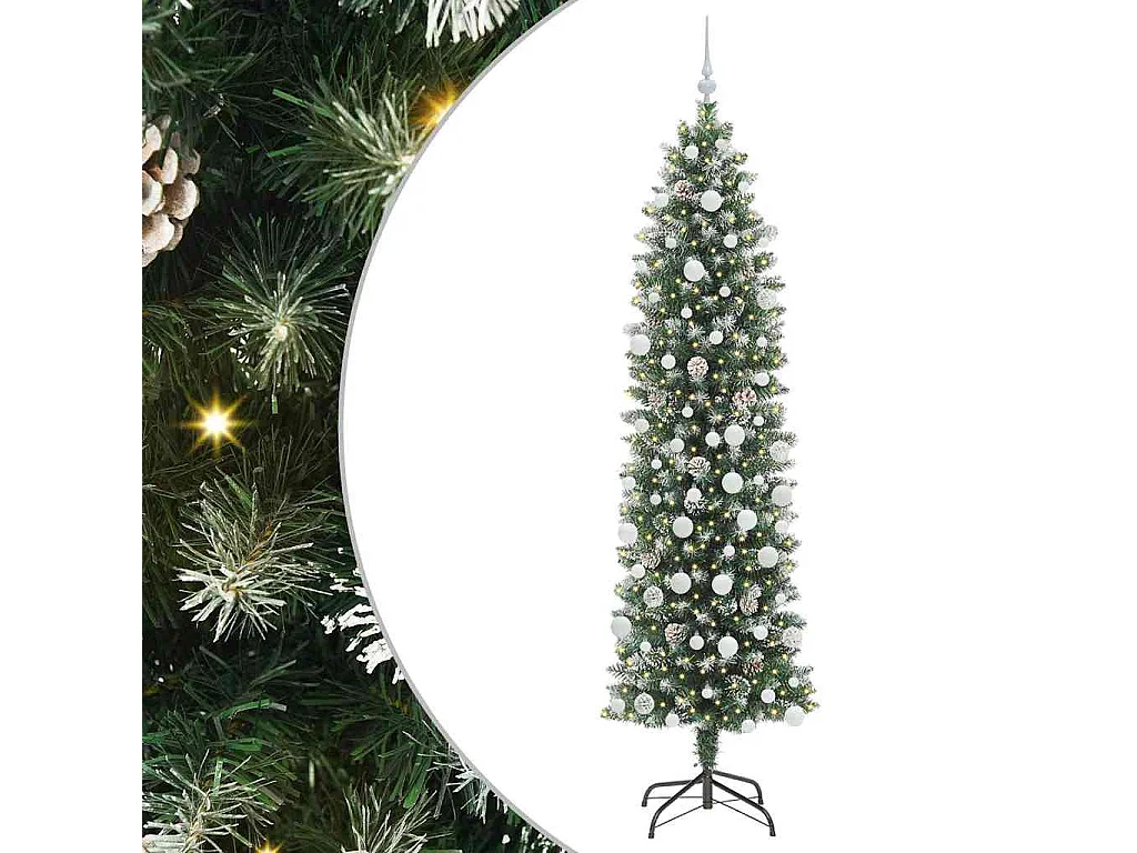 Schlanker künstlicher Weihnachtsbaum mit 300 LEDs Grün und Weiß 210 cm