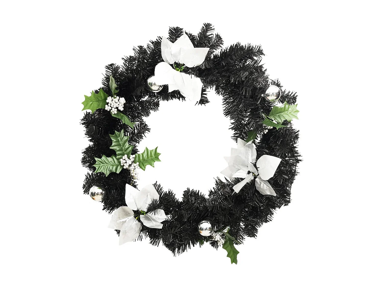 Corona di Natale con luci LED Nero 60 cm PVC