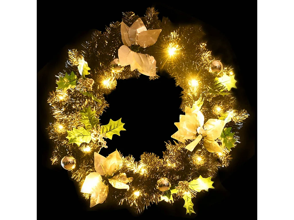 Corona di Natale con luci LED Nero 60 cm PVC