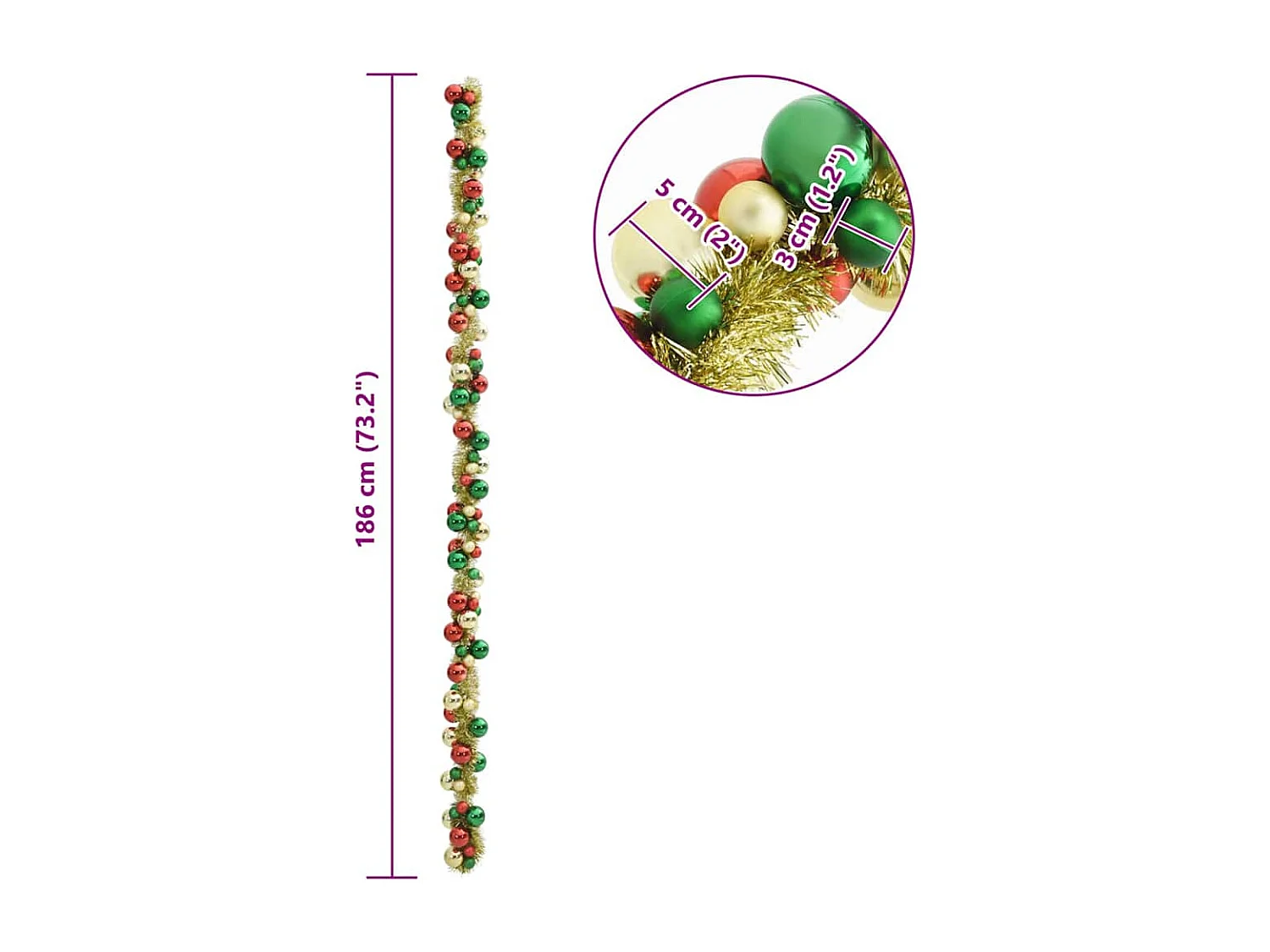 Guirlande de Boules de Noël Multicolore 186 cm Polystyrène