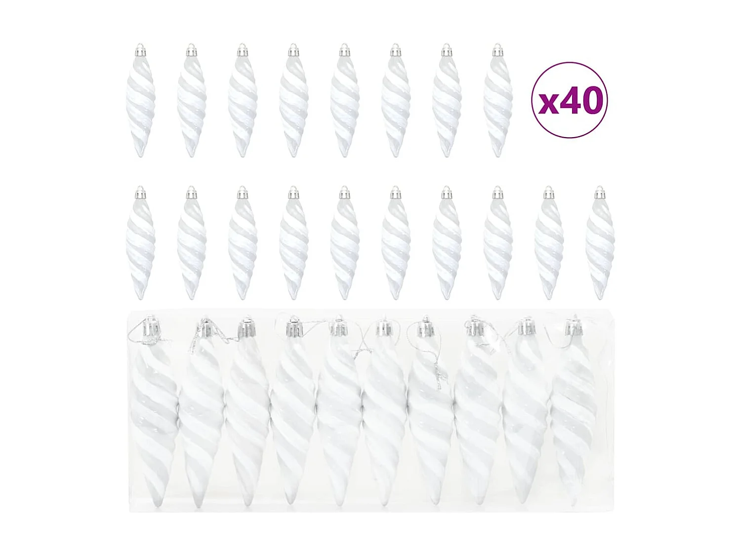 Boule en forme de spirale de Noël 40 pcs Blanc