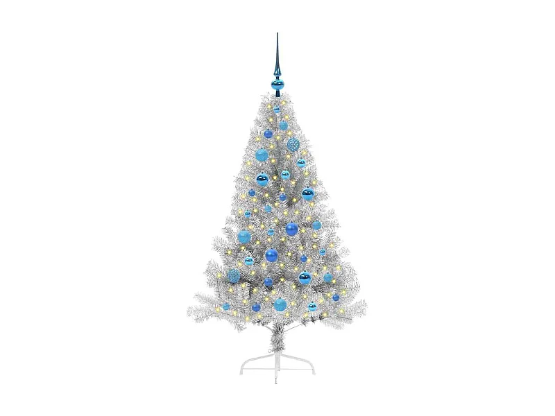 Sapin de Noël artificiel pré-éclairé Argent 150 cm PET