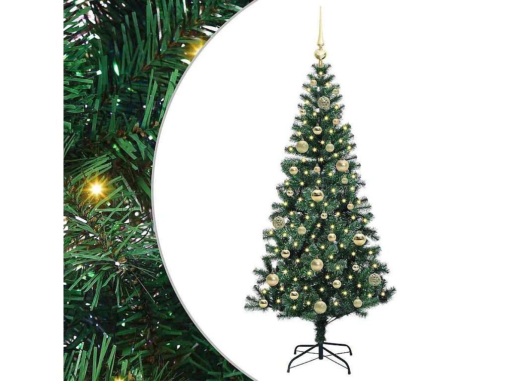 Albero di Natale artificiale preilluminato verde 150 cm PVC e metallo
