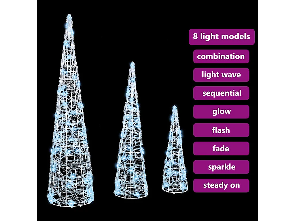 Sapin de Noël 3 pcs Blanc froid 20 x 20 x 80 cm Acrylique