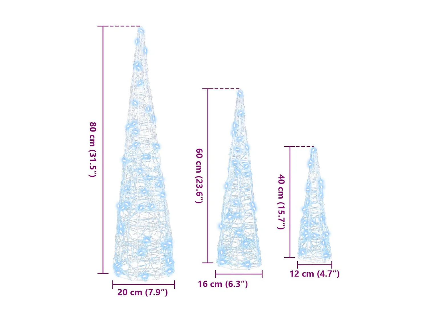 Sapin de Noël 3 pcs Blanc froid 20 x 20 x 80 cm Acrylique
