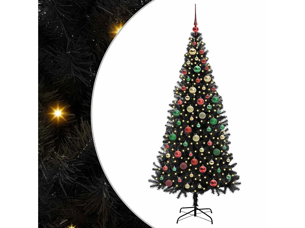 Sapin de Noël avec 300 LED avec support Noir 180 cm PVC