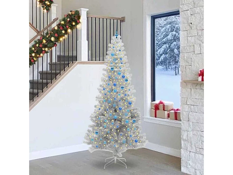 Sapin de Noël avec 300 LED avec support Argent 240 cm PET