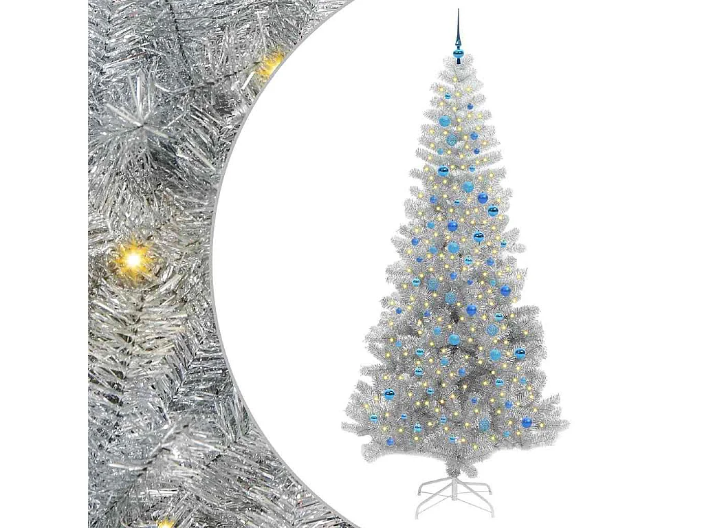 Sapin de Noël avec 300 LED avec support Argent 240 cm PET