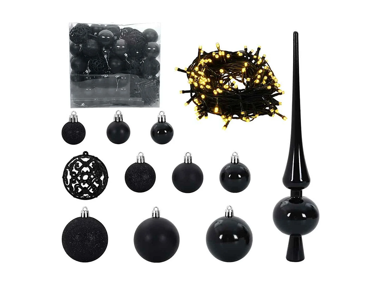 Ensemble de Boules de Noël avec 300 LED 120 pcs Noir Plastique