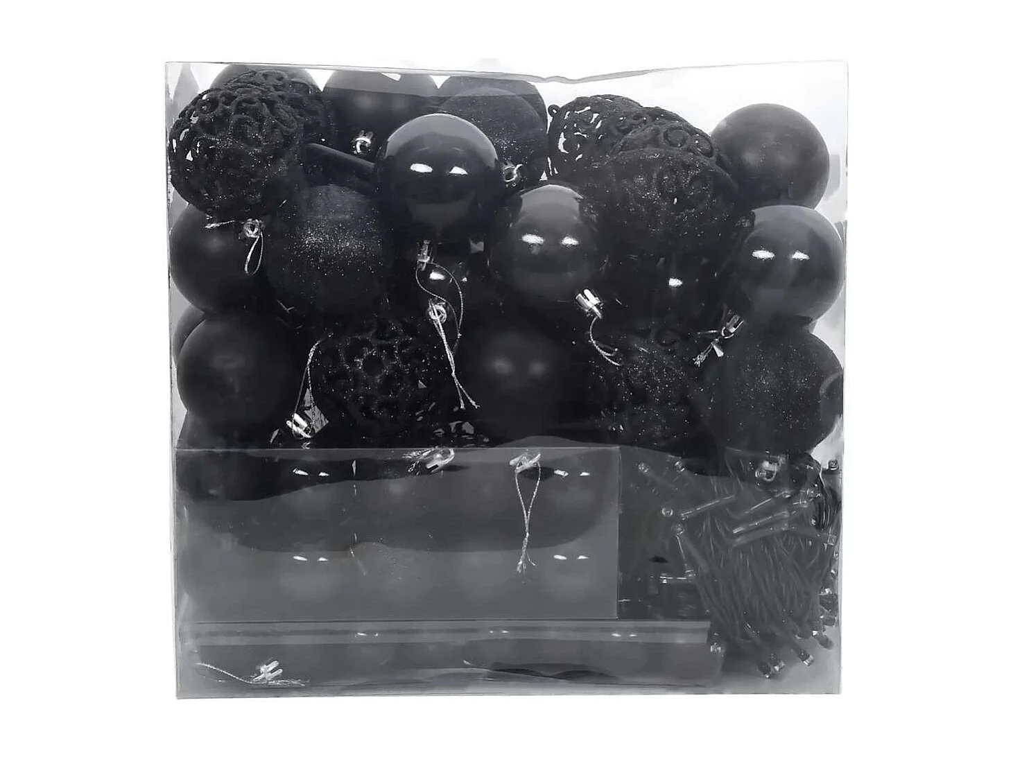 Set di palline di Natale con 300 LED, 120 pezzi, in plastica nera