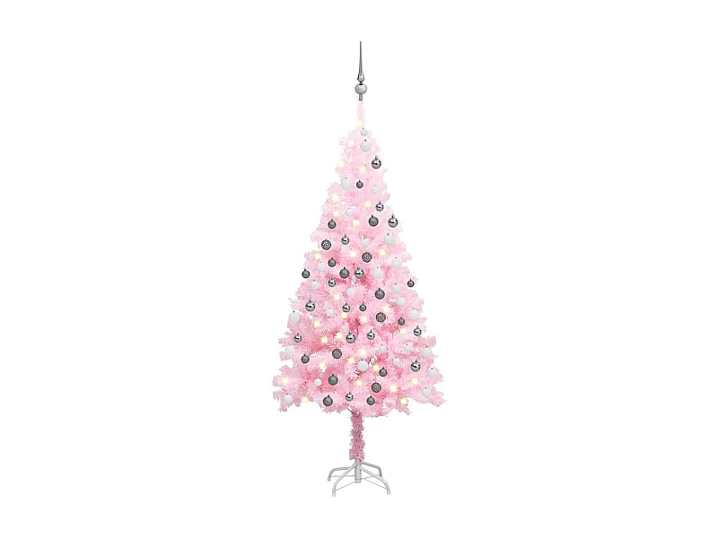 Albero di Natale artificiale preilluminato con palline rosa 180 cm PVC