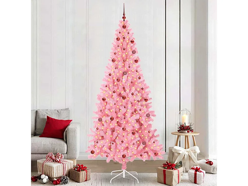 Sapin de Noël avec 300 LED avec support Rose 240 cm PVC