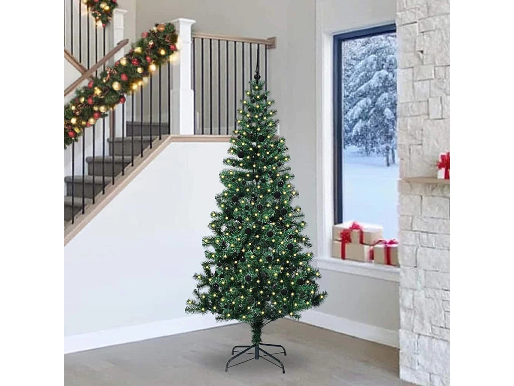 Albero di Natale artificiale preilluminato verde 240 cm PVC e metallo