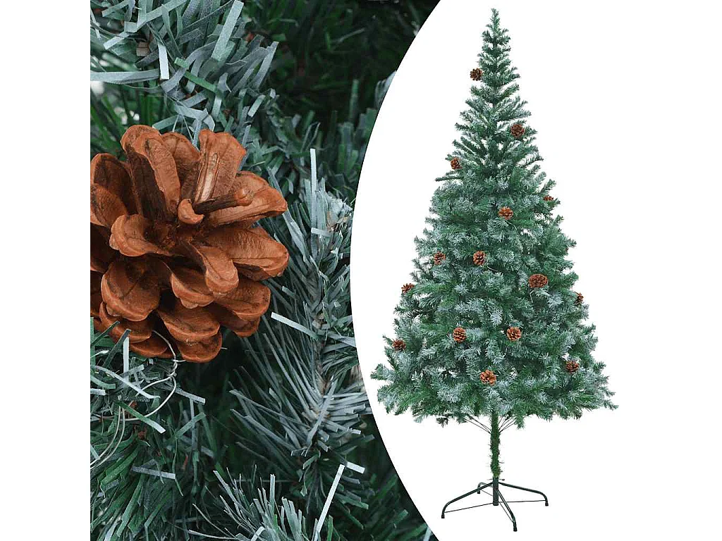 Voorverlichte kunstkerstboom met dennenappels en ballen 210cm