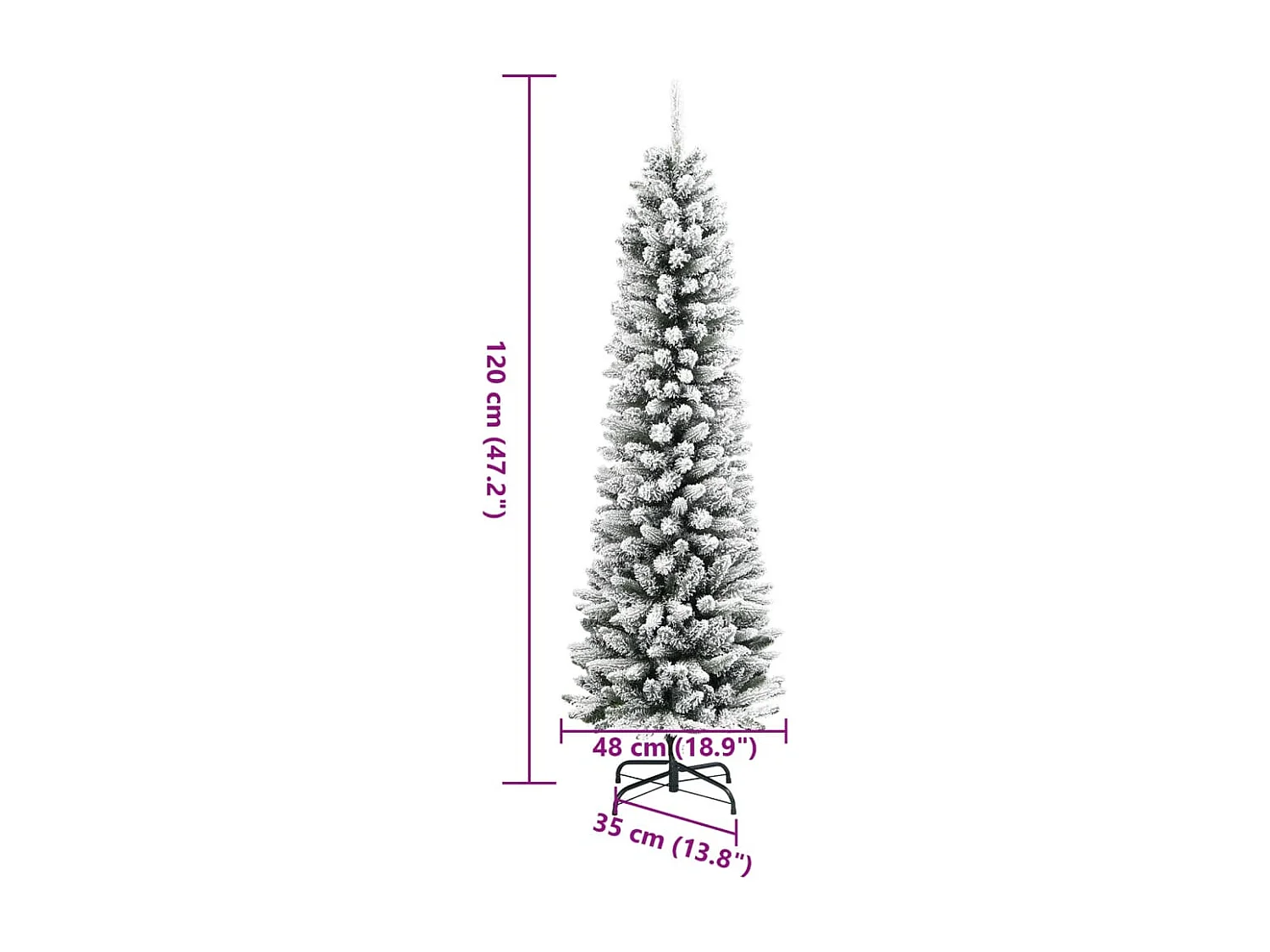 Slanke kunstkerstboom met gevlokte sneeuw 120 cm PVC/PE
