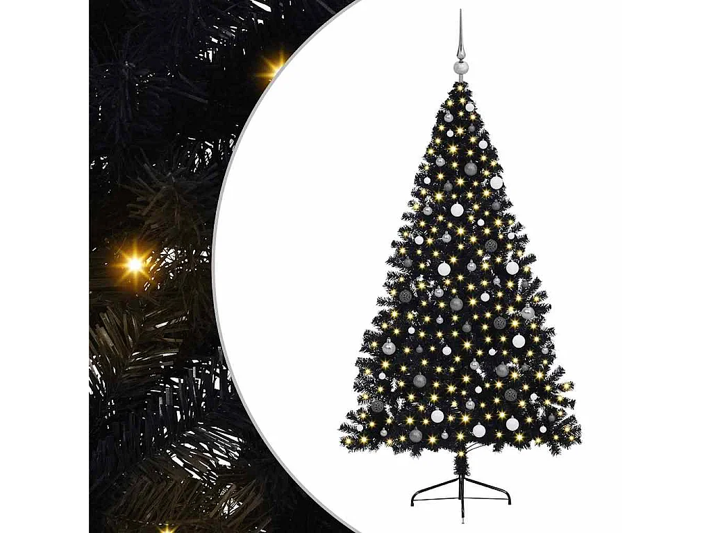 Sapin de Noël artificiel pré-éclairé Noir 210 cm PVC