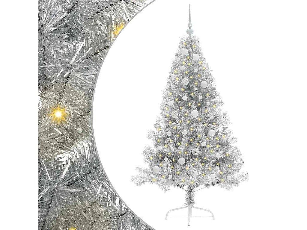 Beleuchteter künstlicher Weihnachtsbaum Silber 150cm PET
