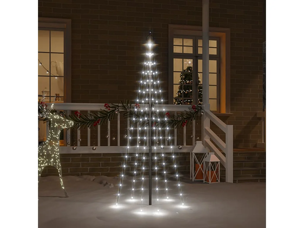 Kerstboom op vlaggenmast 108 LED's Koud wit 180 cm