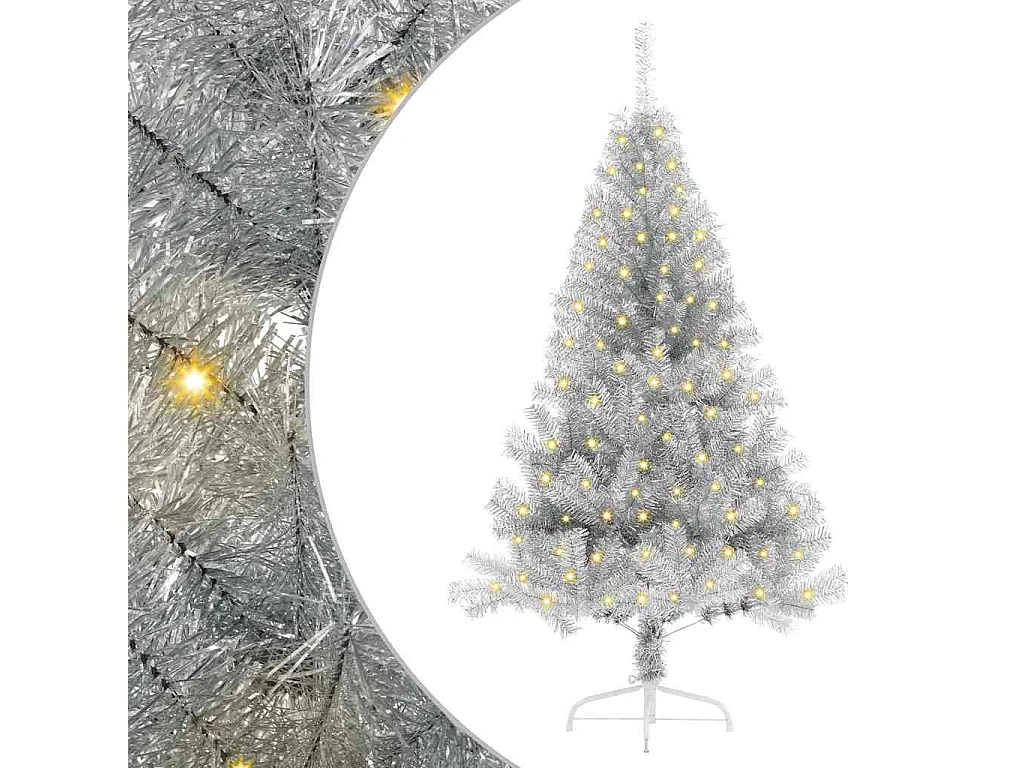 Voorverlichte kunstkerstboom zilver 120cm PET